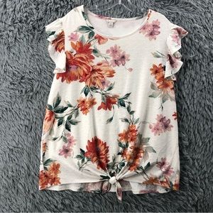 Cato Blouse Est. 1946 Womens Xl Layered Flutter Sleeve Tie Hem Flower